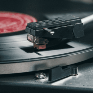 Vintage turntable playing music