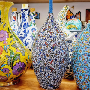 Vibrant decorative vases with intricate designs