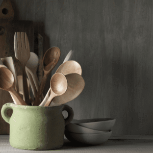 Assorted spoons and spatulas in pot